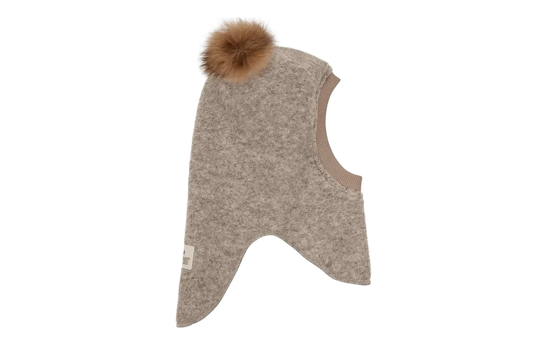 Big Bear Balaclava With Alpaca Wool Pompoms | Camel Melange