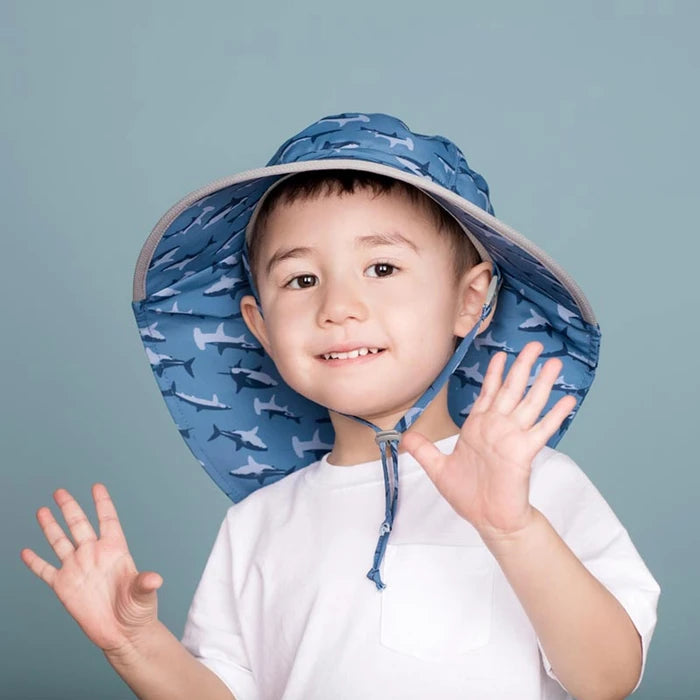 Kids Water Repellent Adventure Hats | Shark with Navy Trim