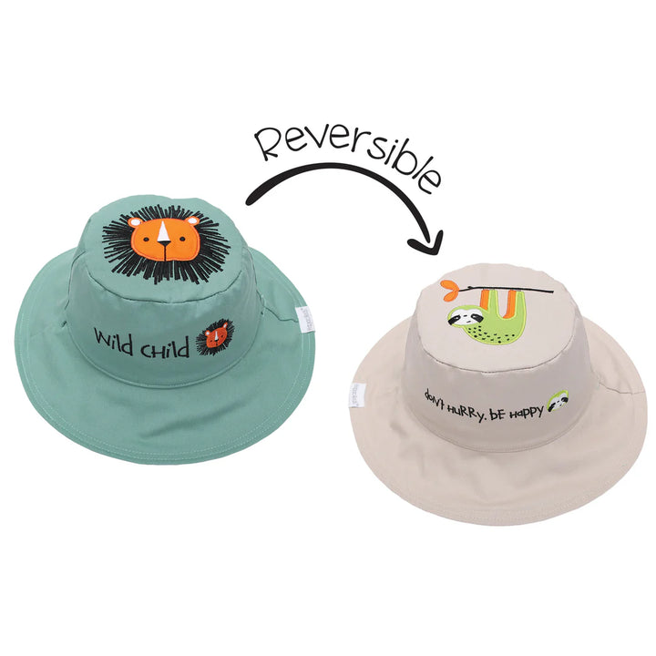 Kid's Reversible Sun Hat | Lion & Sloth