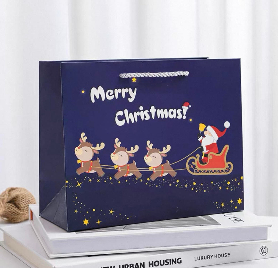 Merry Christmas + Deers Gift Bag (Blue)